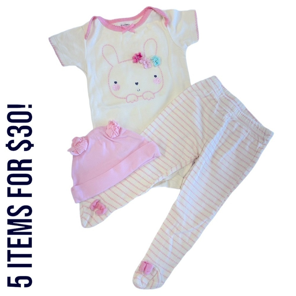 5/$30 Gerber 3-6M 3 pc Matching Outfit Baby Girl